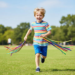 Junkin Ribbon Rings Classroom activity setup with colorful streamers.
