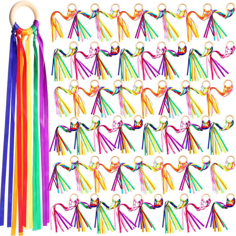 Junkin Ribbon Rings Hand Kite with wood ring for engaging, coordinated play.