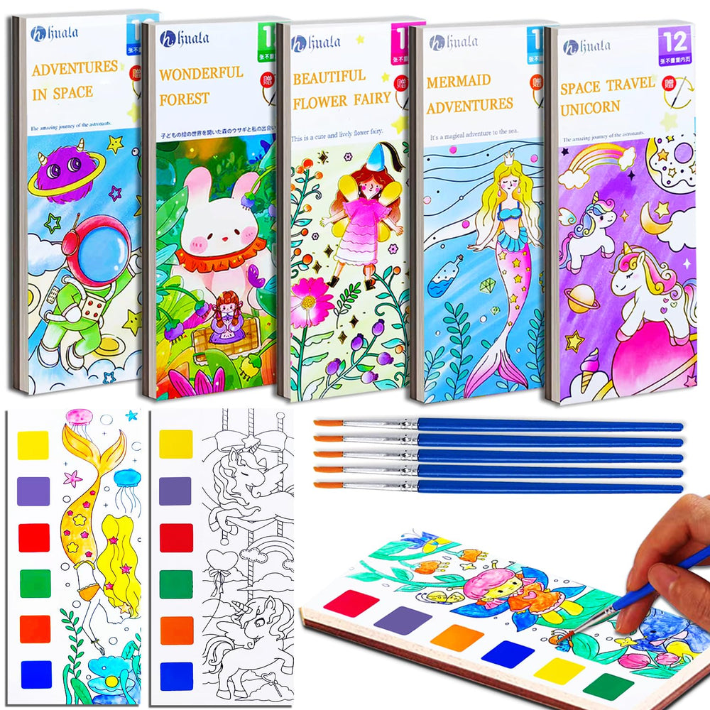 JUNQIU 5pack watercolor set in pocket book for kids, vibrant color options on the go.