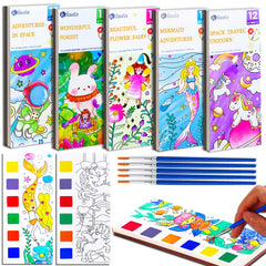 JUNQIU 5pack watercolor set in pocket book for kids, vibrant color options on the go.