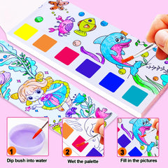 JUNQIU Paint with Water Books inside page spread with themed patterns sparking creativity.