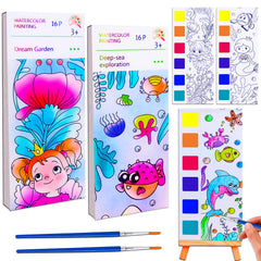 JUNQIU Paint with Water Books cover displaying colorful, mess-free fun for kids.
