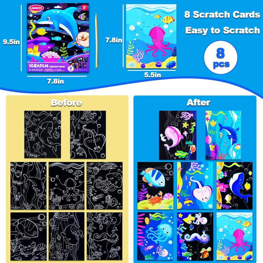 JUNQIU Scratch Art Ocean Animals designs showcase diverse sea life ideas.