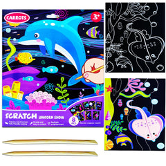 JUNQIU Scratch Art Ocean Animals Set box invites kids to begin colorful art adventures.