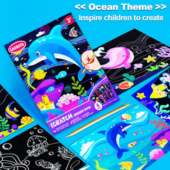 JUNQIU Scratch Art portable box keeps supplies organized for travel art.