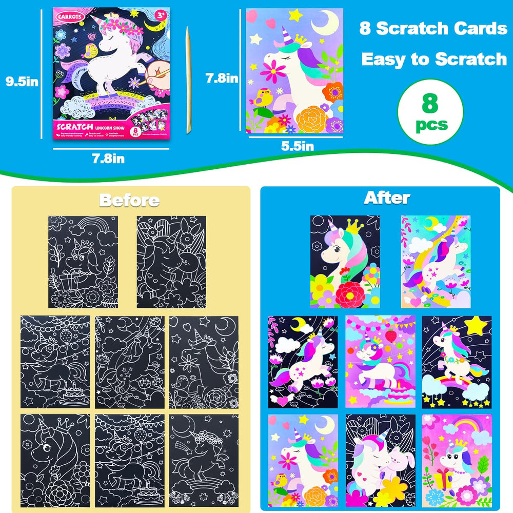 Eight unicorn scratch pictures for varied creative layouts
