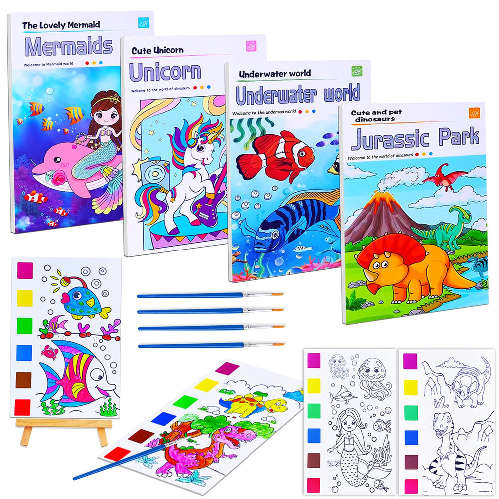 JUNQIU US pocket watercolor book with paints, portable art for kids.