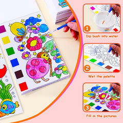 JUNQIU watercolor palette and brushes inside for easy color play.