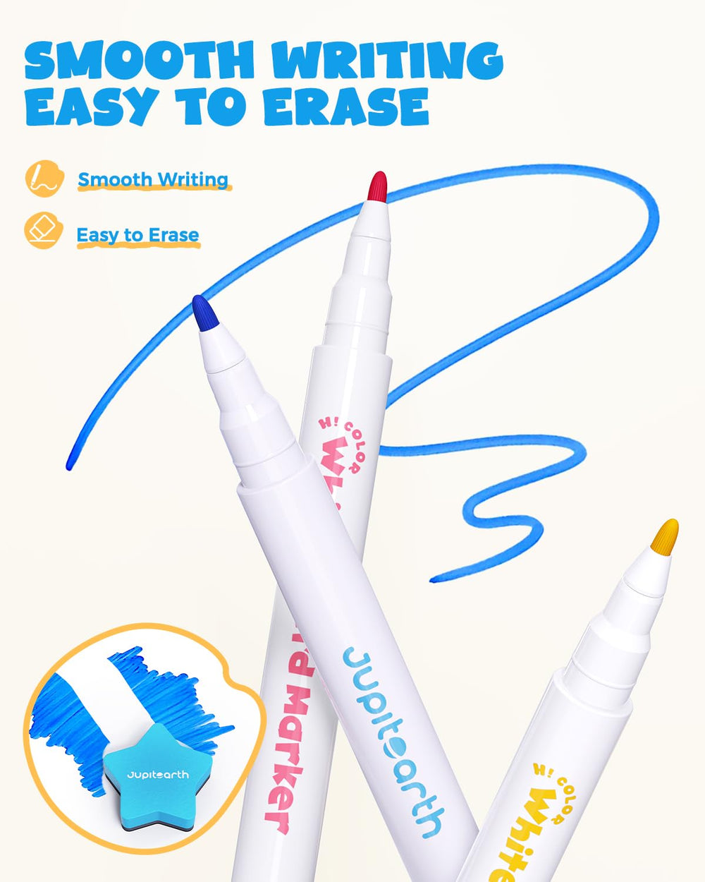 JUPITEARTH dry erase markers deliver smooth writing sessions.