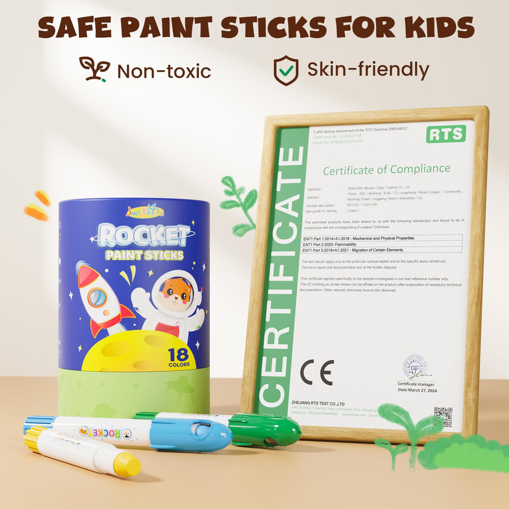 JupiterEarth child using paint sticks in classroom, safe and washable.