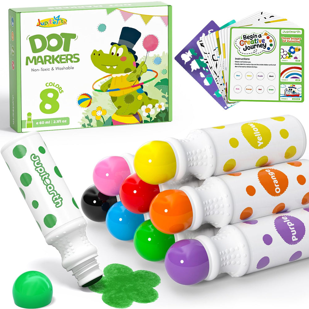 JUPITEARTH dot markers for toddlers in 8 colors for vibrant, mess-friendly art.