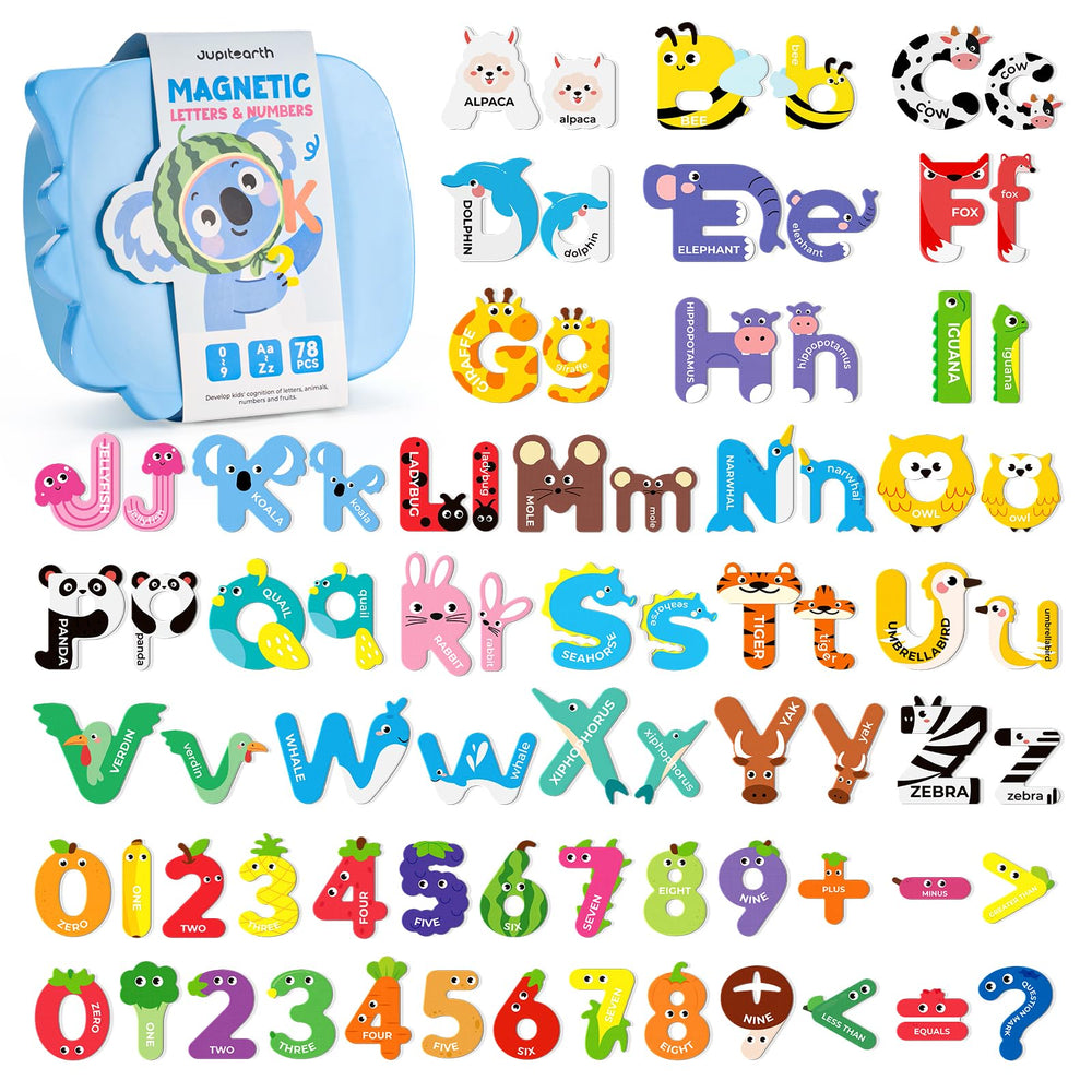JUPITEARTH Letters Animal Magnets Fridge for engaging early literacy on the fridge.