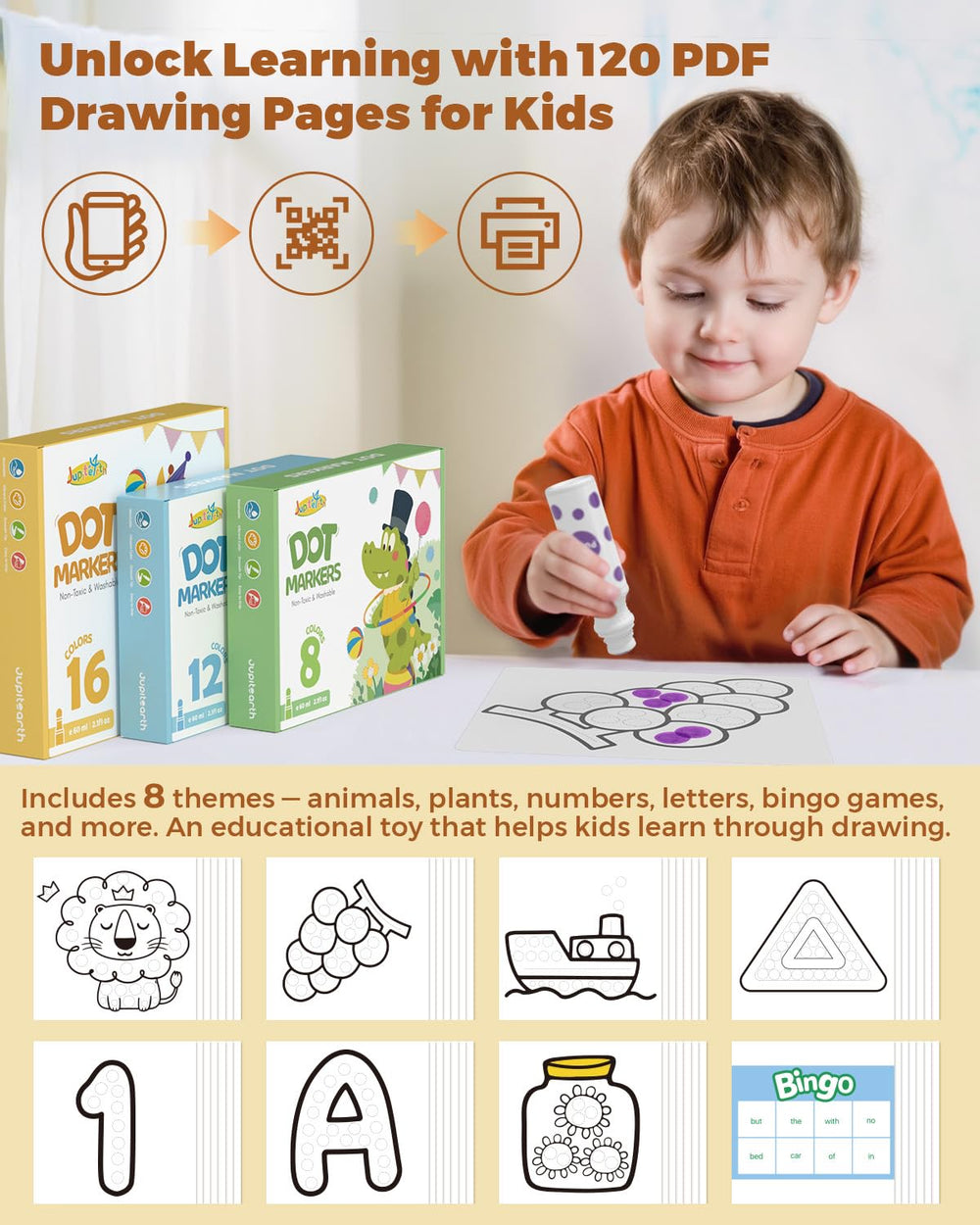 JUPITEARTH QR code unlocks a 120-page PDF with themed activities.