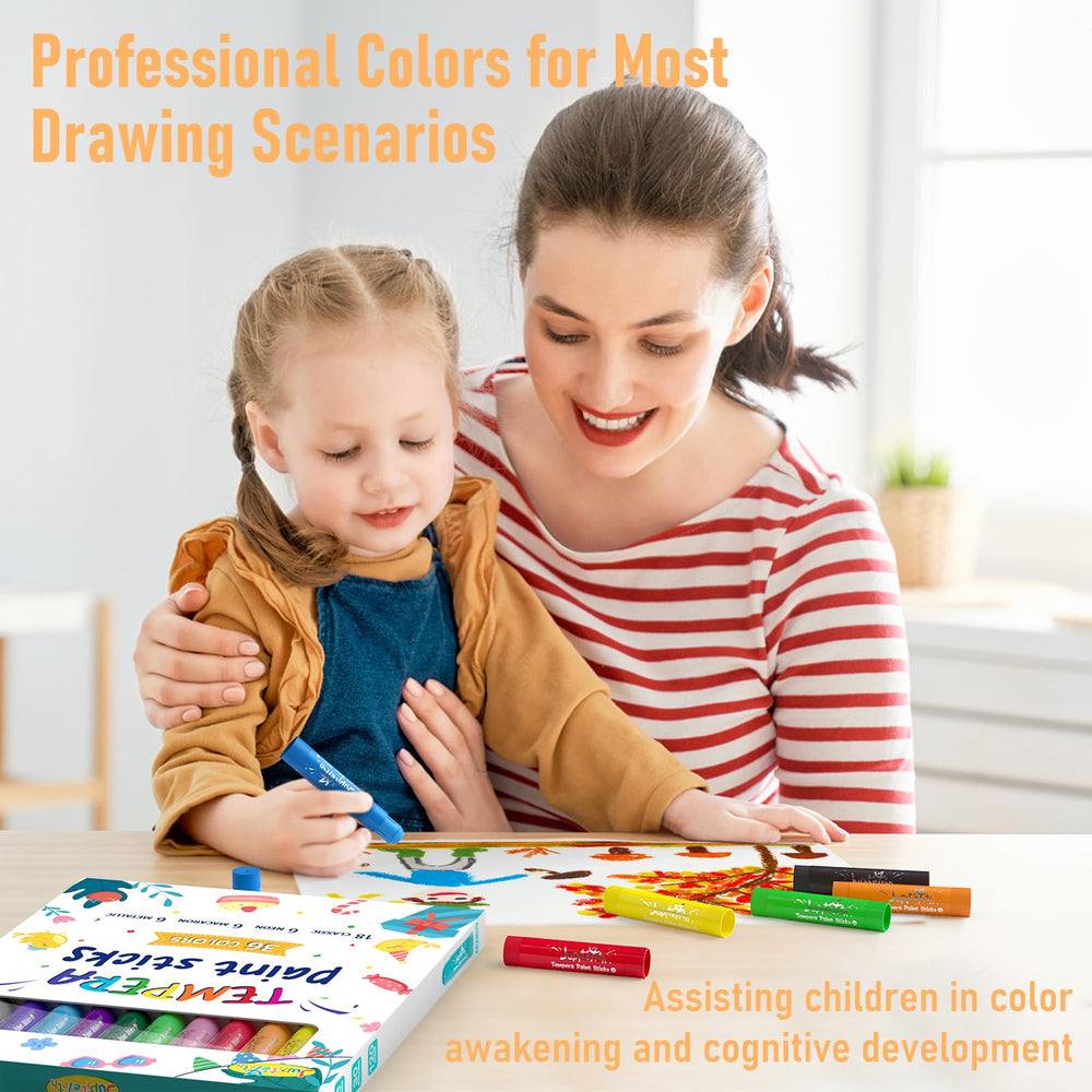 JUPITEARTH tempera sticks demonstrate smooth, even color application during drawing.