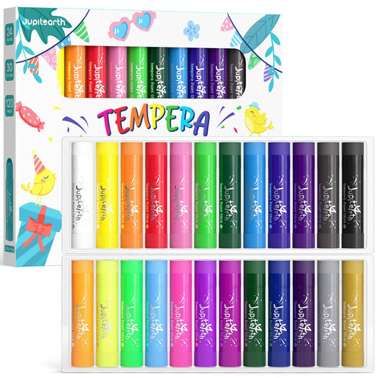 JUPITEARTH tempera paint sticks in 24 colors for smooth kid-friendly coloring on paper