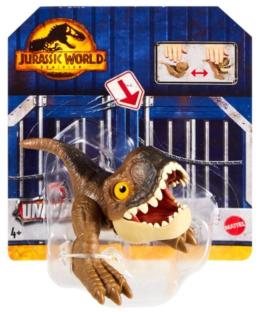 Jurassic World Dominion Uncaged Brown T-Rex pop-up figure for imaginative play.