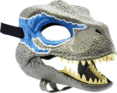 Jurassic World Velociraptor Blue mask front view with vibrant print and comfortable fit.