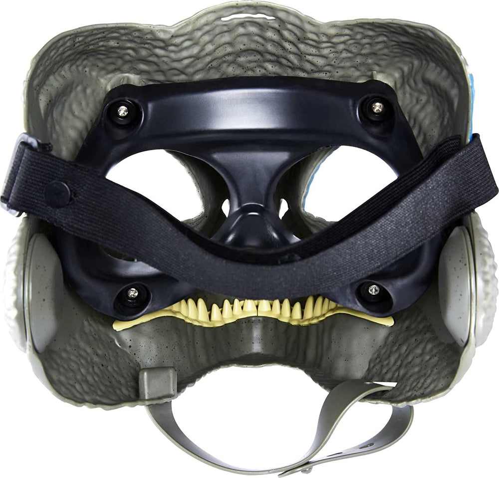 Jurassic World Velociraptor Blue mask packaging highlighting design and safety cues.