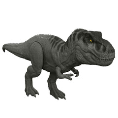 Jurassic World Rebirth T. rex side pose shows movable joints for action play and display.
