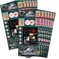 Jurassic World sticker sheet with dinosaurs, ideal for party favors and kid activities.