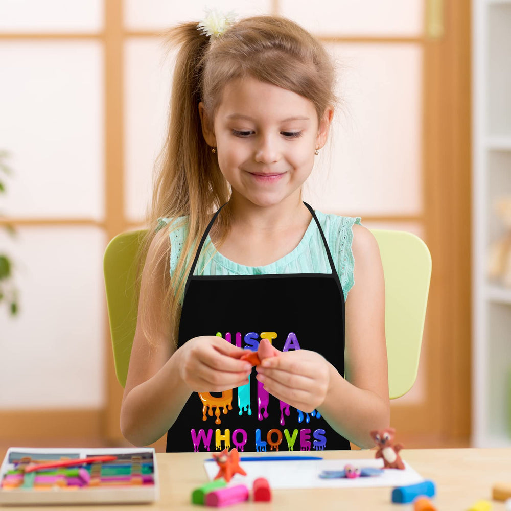 Just A Girl Who Loves Slime Apron child wearing showing vibrant print
