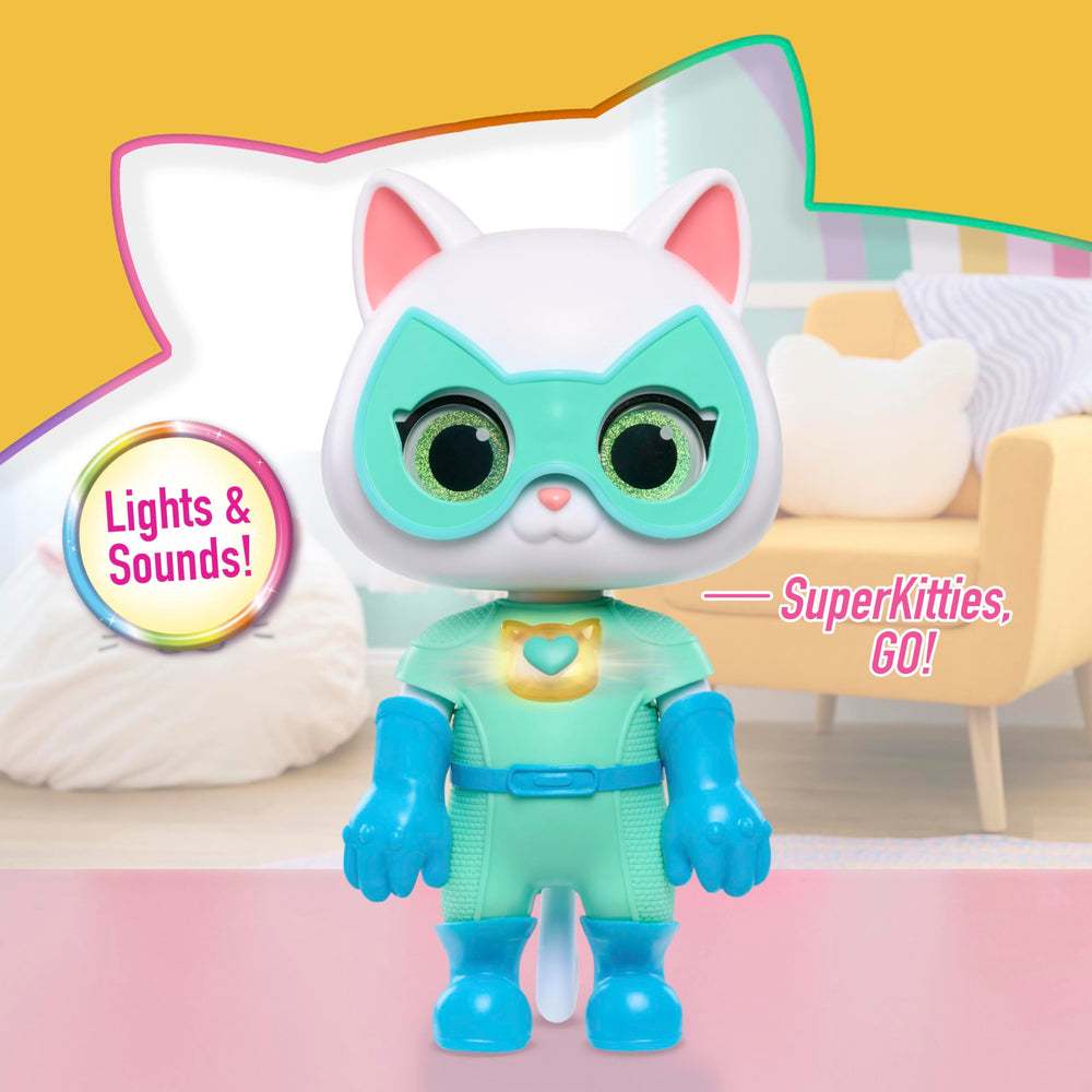 Bitsy with outfit and mask ready for superhero roleplay by Just Play