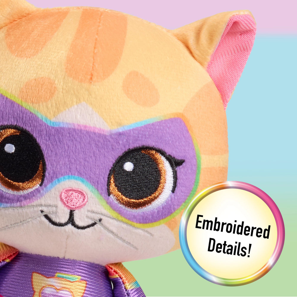 Just Play Disney Junior SuperKitties Sparks face close-up highlighting bright suit.