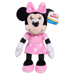 Just Play Minnie Mouse bean plush embroidered face for friendly, durable cuddling.