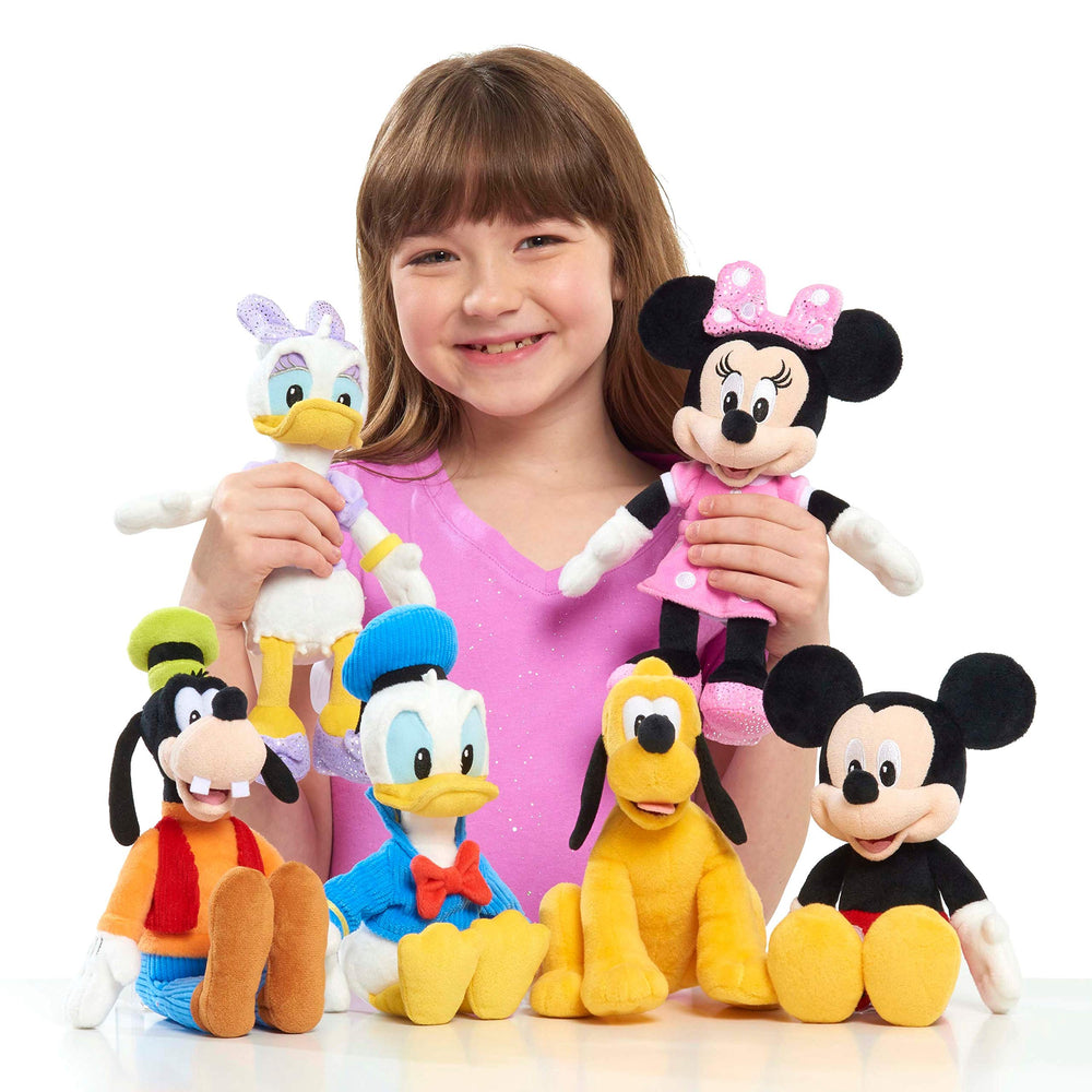 Just Play Minnie Mouse bean plush side view with soft textures for playtime.