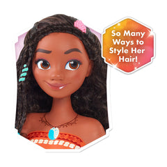 Just Play Disney Moana styling head includes a hair barrette for finishing looks
