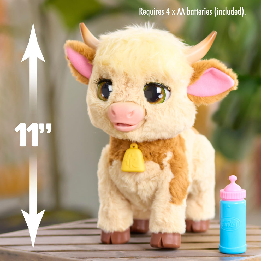 Just Play Maggie blue collar detail; highlights Highland mini cow design in play.