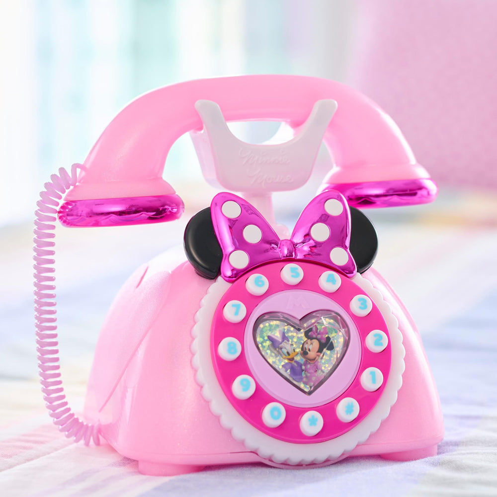Just Play Minnie Mouse Ring Me Rotary Phone compact 6.25-inch size for small hands.