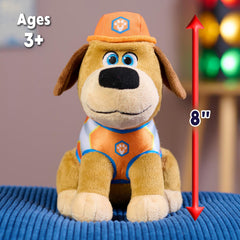 Just Play Pupstruction Tank plush front detail with embroidered features for expressive storytelling.