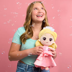 Just Play Wicked Glinda plush with satin slippers for dress-up moments