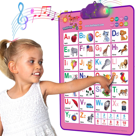 Just Smarty Interactive Alphabet Wall Chart on the wall with bright letters for early literacy.