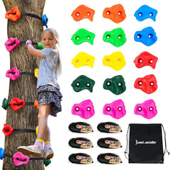 Just.smile climbing holds on tree rocks improve kids' grip and balance.