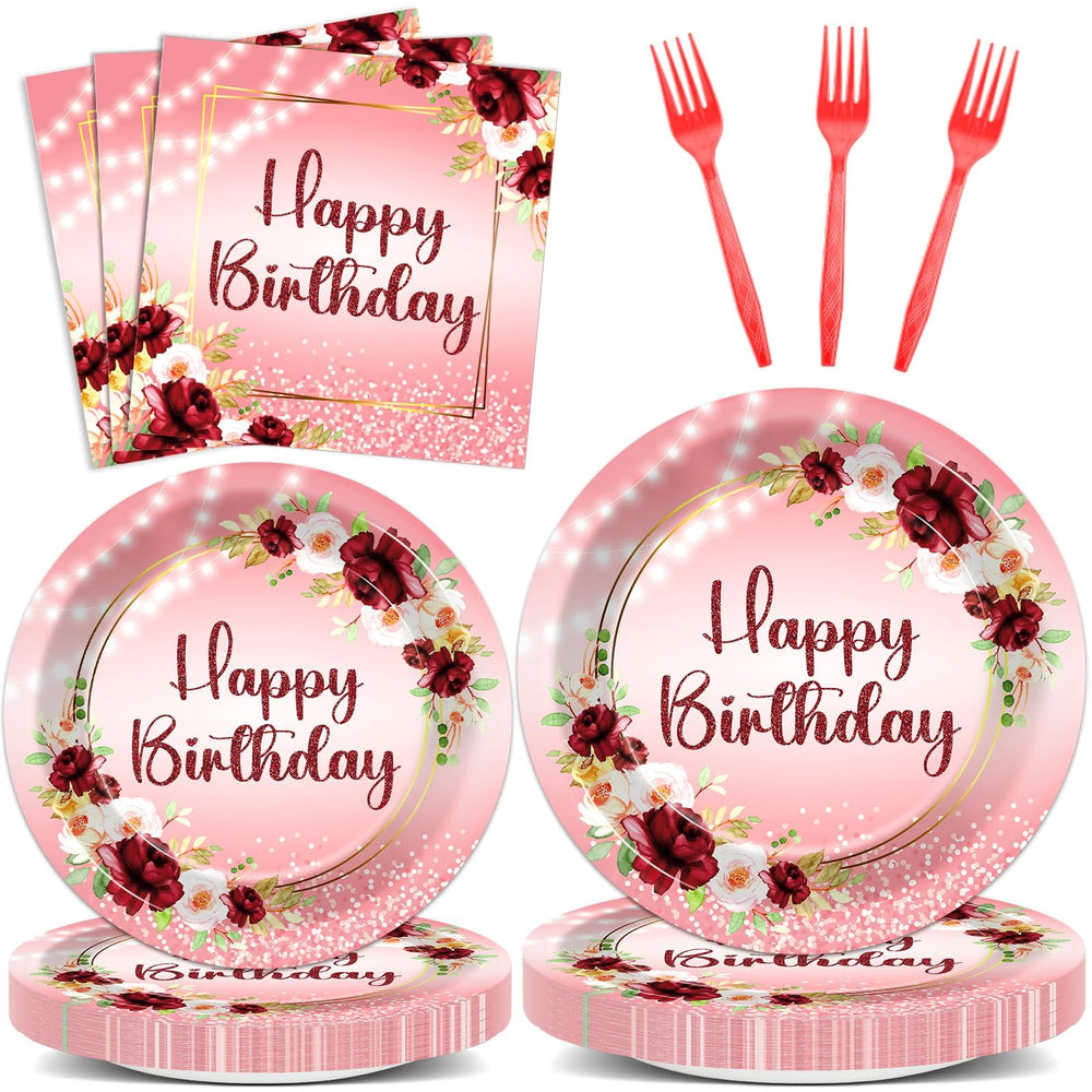 Justforjoyful burgundy floral plates nine-inch for elegant party dining and easy cleanup.