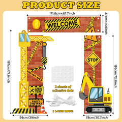 Justforjoyful construction sign featuring cranes and excavators for energetic celebrations.