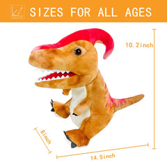 JUSTQUNSEEN colorful dinosaur hand puppet ideal for kids pretend play.