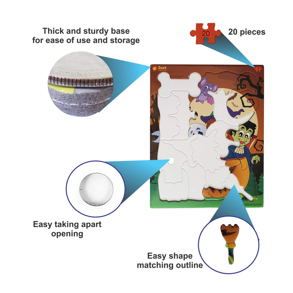 Just Smarty Halloween puzzles vampire-fangs engages young minds with spooky shapes.