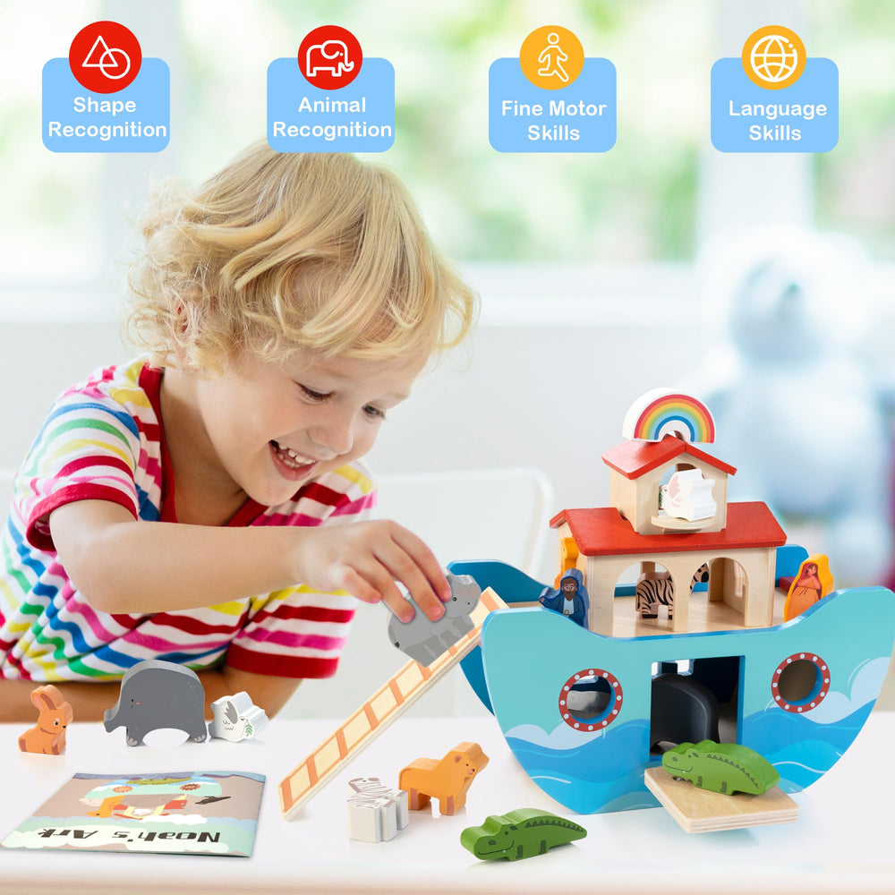 JUSTWOOD Noahs Ark storage top allows neat cleanup after play.