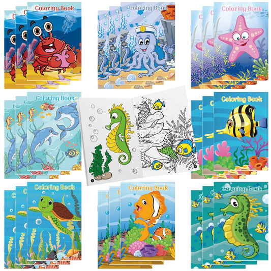 Jutom mini ocean coloring book set with 8 sea designs for kids and adults, great for party favors