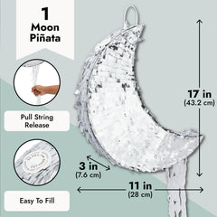 Juvale crescent moon pinata with shimmering finish enhances event ambiance.