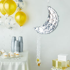 Juvale moon pinata with top opening for easy candy and favor filling.