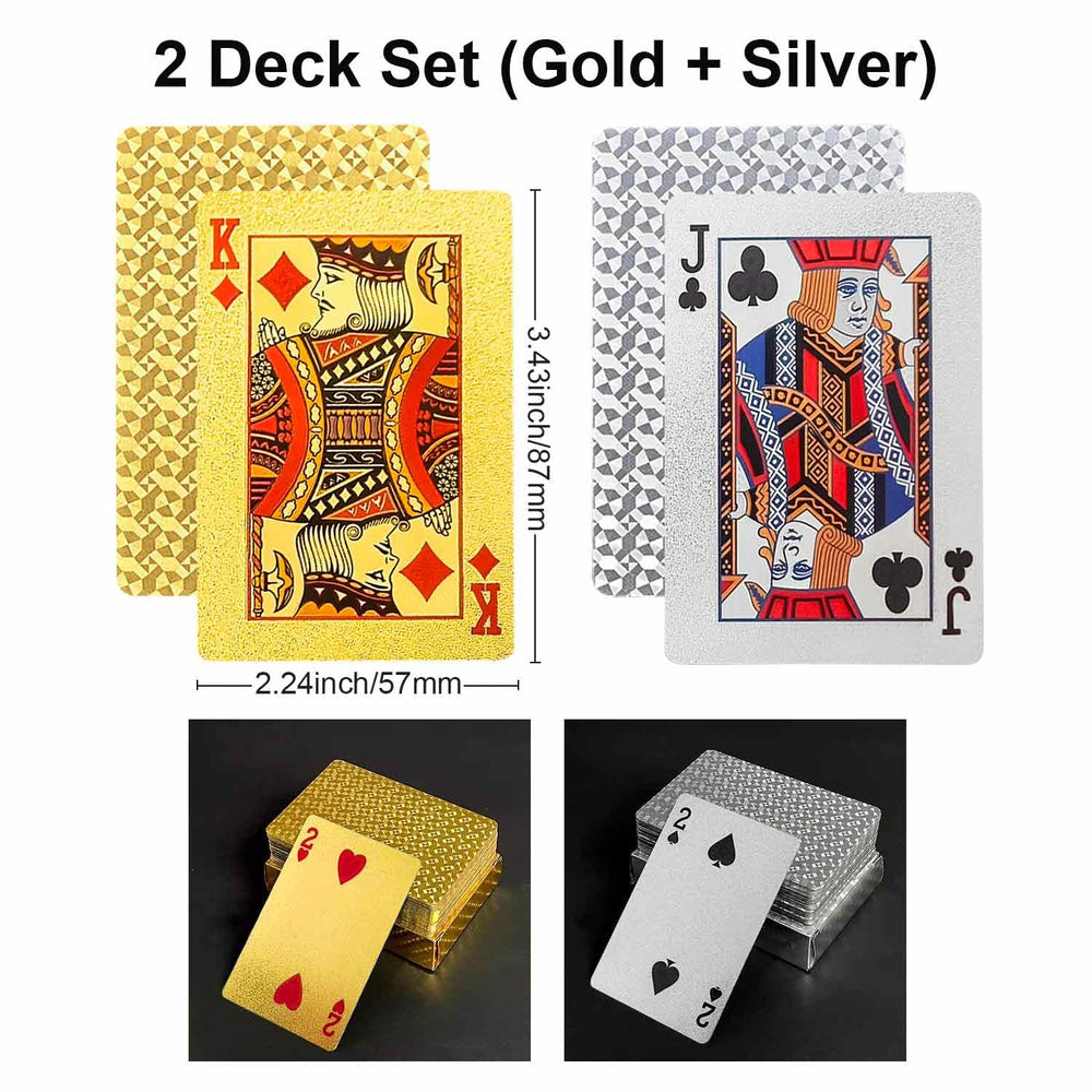 JWENUPDE two-deck set in gold and silver for family game nights