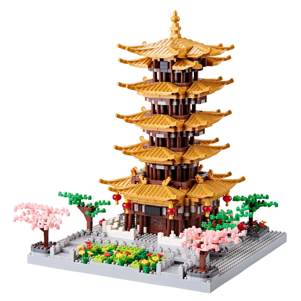 JXRLMB Yellow Crane Tower micro build shows intricate details for display and collection.