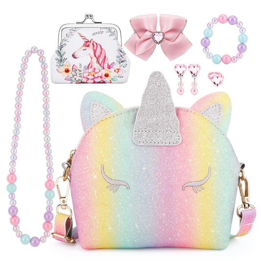 JYPS toddler purse crossbody bag with unicorn theme, ideal for pretend play