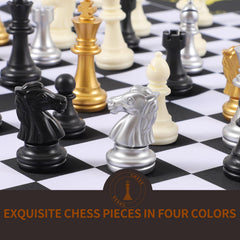 Jyquorp four-player chess board with four-piece setup for group competition.