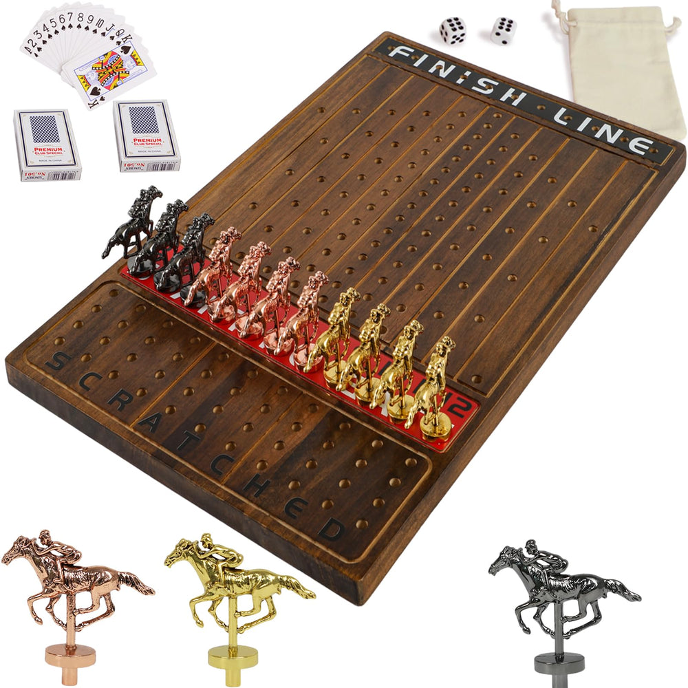Jyquorp Horse Race board with wooden rectangular surface for durable family play.