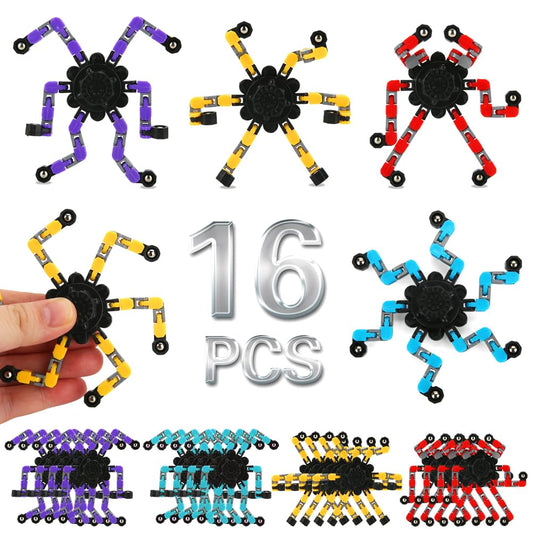 JYXT 16-pack deformable fidget spinners in hand, ideal for focus and stress relief.